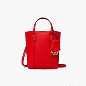 Tory Burch Perry Mini N/S Tote Crossbody Shoulder red Leather